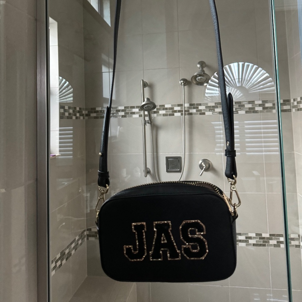 Stoney Clover Lane-small crossbody bag-black-glitter varsity letters